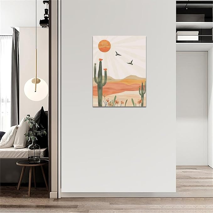Cactus Wall Art Succulent Desert Boho Pictures Wall Decor Minimalist Nature Canvas Painting Print Home Modern Artwork Decorations Framed for Bathroom Living Room Bedroom Office 12 x 16 inch