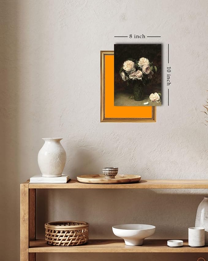 Kizbook Vintage Floral Wall Art Prints, Moody Dark Roses Canvas Oil Painting, Vintage Flower Picture Prints for Wall Decor, French Country Decor for Gallery Kitchen Bathroom Wall Decor( 8" x 10"-UNFRAMED)
