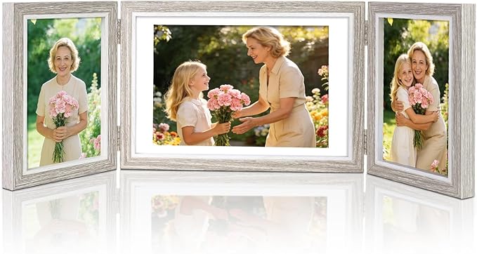 ZEEYUAN 4x6 & 5x7 Desktop Hinged Foldable Picture Frame Gifts for Mom Mother, Mothers Day Photo Frame Gifts for Mom from Daughter Son, Collage Multiple Picture Frames Desk Display with Glass Front