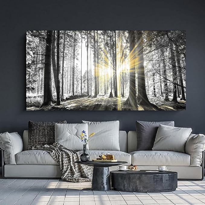 Yxbhhym-Bedroom Wall Art Decor Black and White Forest Wall Art Trees Picture Large Canvas Prints Landscape Artwork for Walls Nature Scenery Poster Painting Living Room Office Decorations