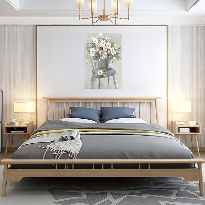 yerretin Farmhouse Flower Wall Art Country Floral Pictures Wall Decor Rustic Canvas Paintings Modern Artwork Home Decorations for Bathroom Bedroom Living Room Framed 16"x24"