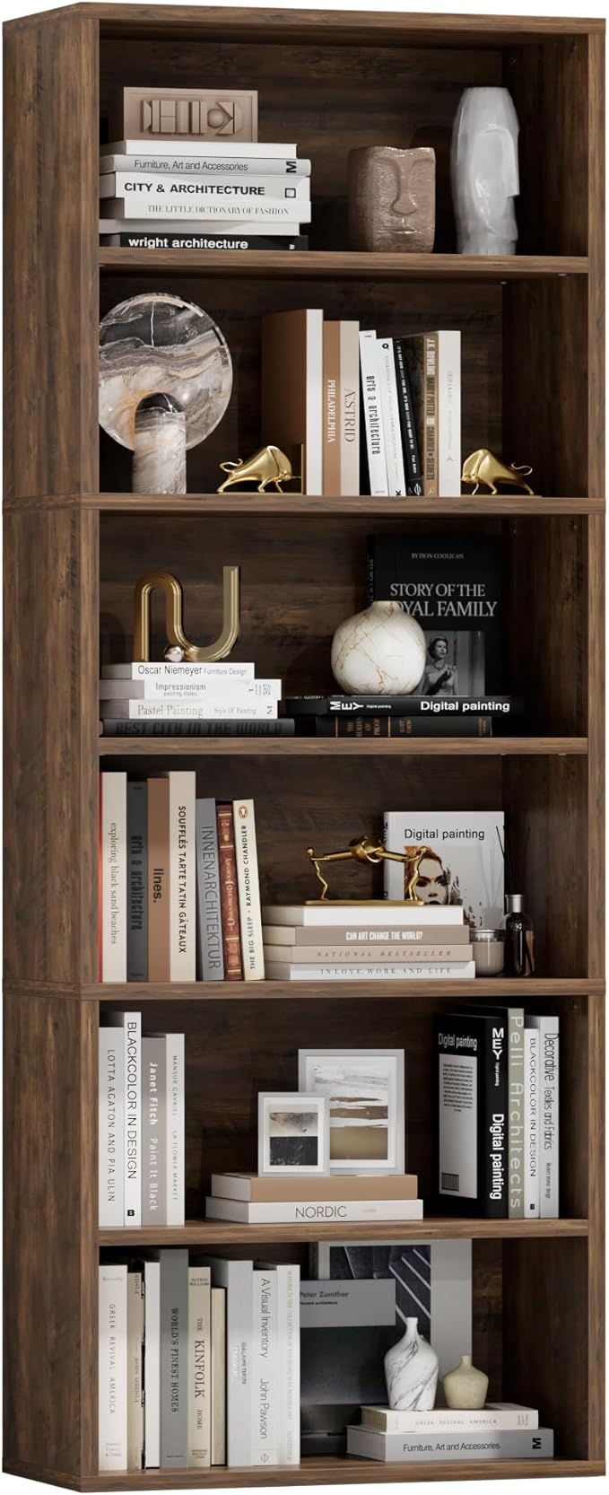 Furniwell 71" Tall Bookcase Bookshelves, 6 Tier Floor Standing Bookcases Open Frame, Modern Display Storage Organizer for Home Office, Living Room, Bedroom, Study Room (Brown, 1 Pcs)
