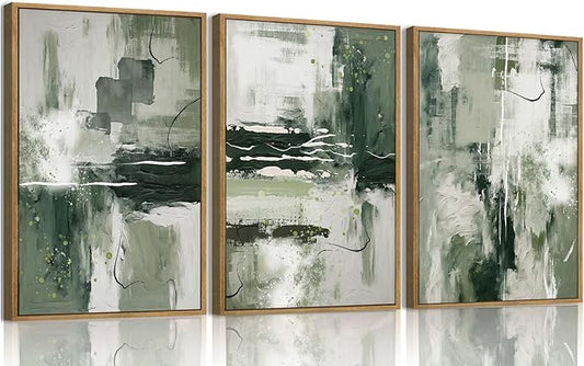 myusuar 3 Piece Large Modern Abstract Canvas Framed Wall Art For Living Room, Sage Green Minimalist Wall Art Decor Posters Prints For Bedroom Office, 16x24in