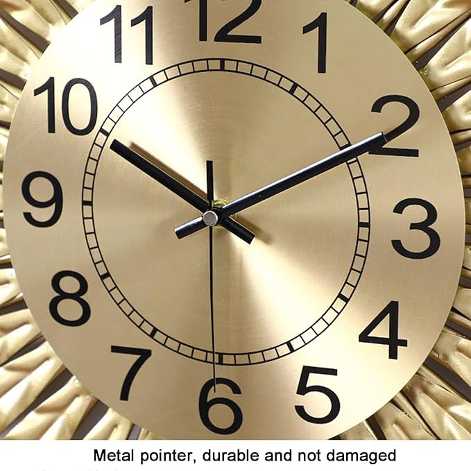 Wall Clock Large Wall Clock, Silent Non Ticking Quartz Decor Wall Clocks, Modern Sunburst 3D Metal Wall Watches for Bedroom Living Room Office,Gold,60CM Clock (A 70CM)