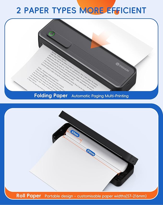 A41 Bluetooth Thermal Printer, Portable Inkless Printer for Travel Supports 8.5 x 11 Inch Paper, Small Mobile Printing Device Ideal for Office, School, Home
