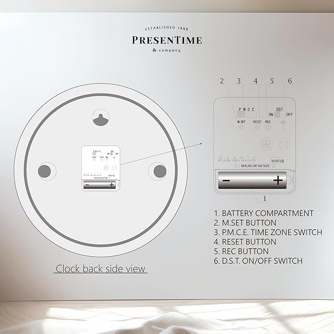 Presentime & Co 10" Atomic Wall Clock, Silent no Ticking, Automatically Sets Itself and Adjust to Daylight Saving Time by WWVB - Oil Rubbed Bronze Finish. (Home Office)