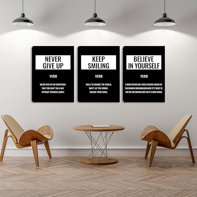 Motivational Black Canvas Wall Art Posters Inspirational Painting Pictures Prints Inspiring Quotes Wall Decor for Home Office Living Room Bedroom Classroom Framed Artwork Ready to Hang (36”Wx16”H)