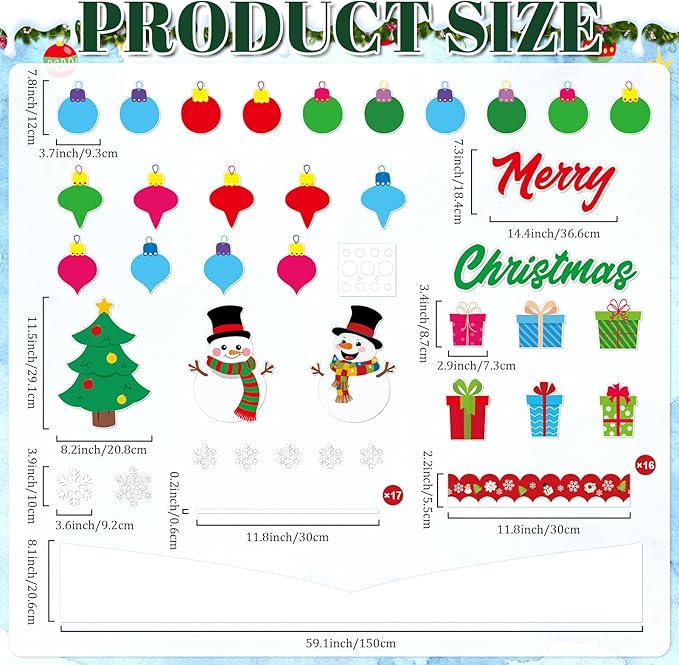 Christmas Bulletin Board Decorations Set Xmas Tree Snowman Snowflakes Ball Name Tag Cutouts Classroom Decor for Winter Holiday School Wall Decoration Supplies