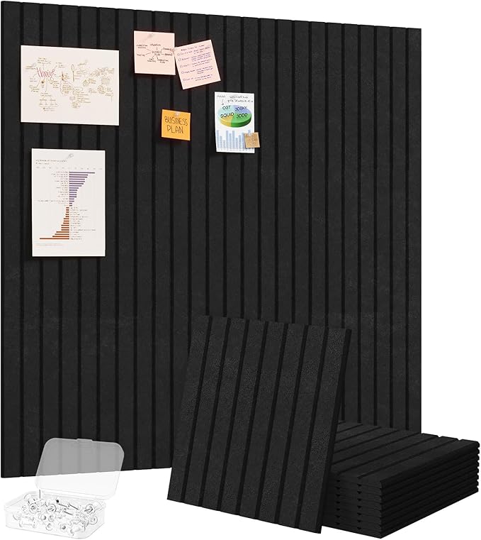 Lifewit Felt Slatted Bulletin Board with Self-Adhesive, 36"x 36"-9 Pack Cork Board Alternative, Pin Board Vision Board Message Board with 40 Pushpins for Office Decor, Room Decor, Black