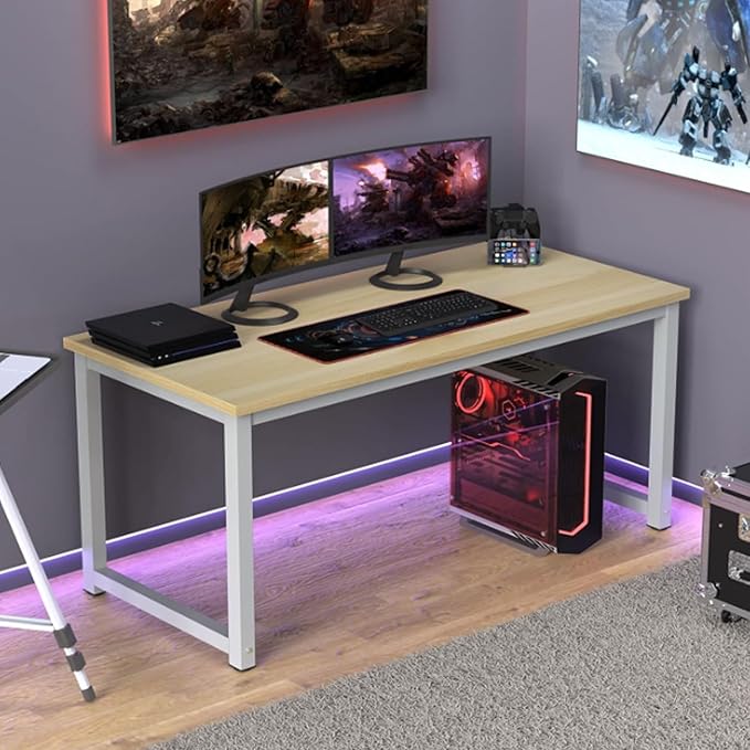 Modern Simple Computer Desk Gaming Writing Work from Home Study Desk Large Legroom,Sturdy Metal Frame,Home Office Desk for Bedroom,for Writing,Executive,Study,Work(C1,55 L x 23.6" W(140x60cm))