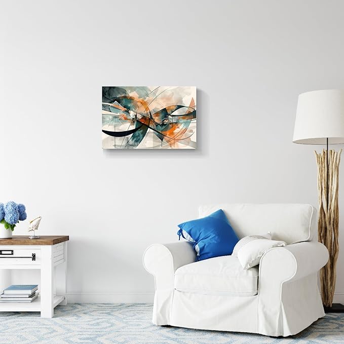 gaosoul Modern Abstract Canvas Wall Art Graffiti Artwork in Cyan and Orange Colors Framed Elegant Morandi Color Painting Prints for Living Room Bedroom Office Decor 24x16in