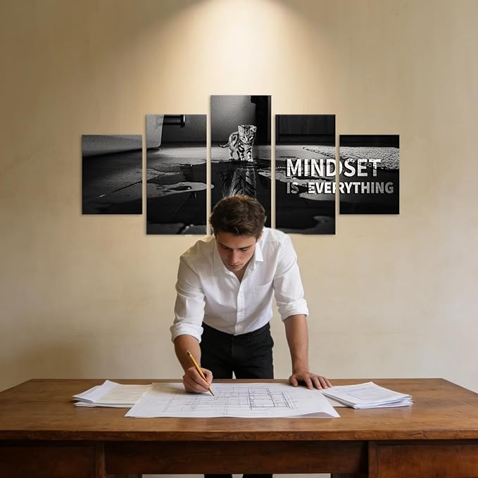5 Pieces Mindset is Everything Inspirational Wall Art Motivational Poster Inspirational Poster Motivation Wall Art Office Artwork Positive Quotes Motivational Decor for Office Decor (60''W x 32''H)