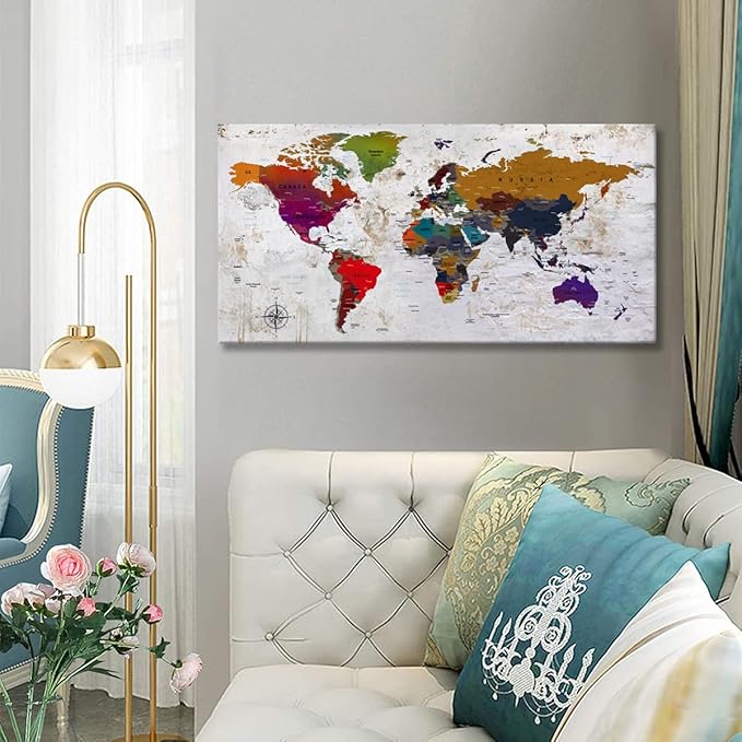 ZEYDRT Canvas Wall Art world map Wall Art for Office Living Room Home Decorations artwork Canvas Art Wall Decor map of the world Wall Decoration Vintage Office for Home Bedroom Decoration20 x40 …