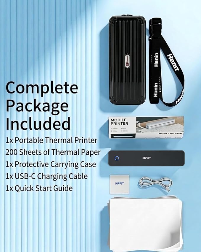 Inkless Portable Printer for Travel, Wireless Thermal Printer with 1Case and 200pcs Paper Kit Supports 8.5 x 11" US Letter, A4, 610Pro 300DPI Small Bluetooth Printers for Phone Home Office Car, Black