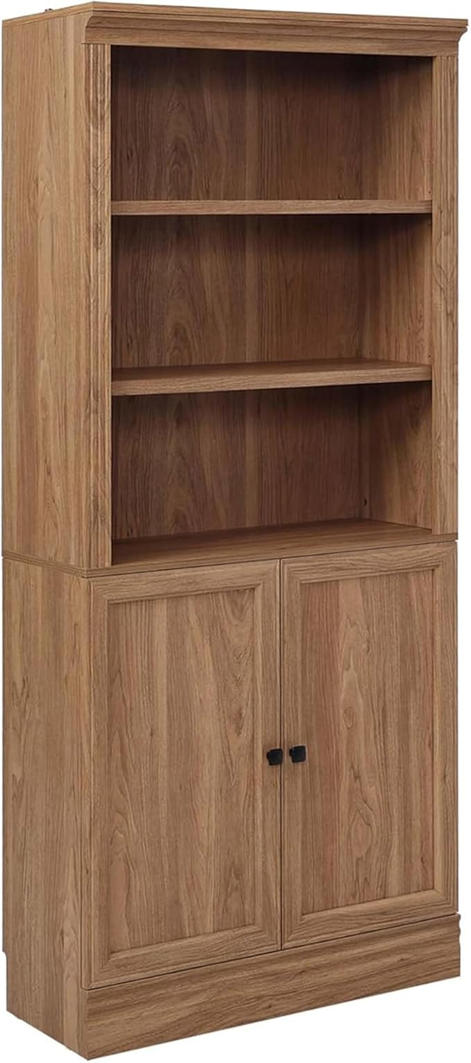 JAHRSTIM Halston Standard with Doors Bookshelves and Bookcase Floor Standing 5 Tier Adjustable Shelves Organizer and Storage, 72in Tall Bookshelf for Home Office, Living Room, Bed Room, Kitchen, Oak