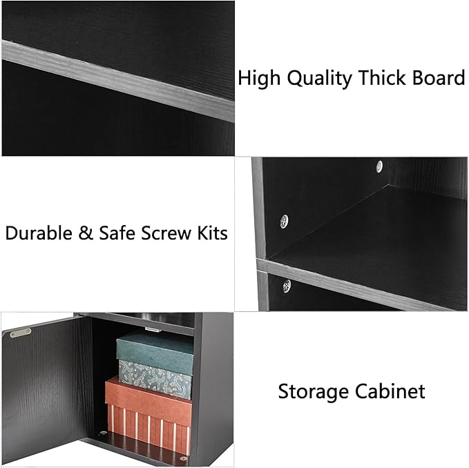 IBUYKE 6 Tier Narrow Bookcase with Doors, Cube CD DVD Storage Cabinet,Slim Media Tower Rack,Cabinet,Black Bookcase Display Storage Shelves for Small Spaces,for Home Office Black UWBC001B