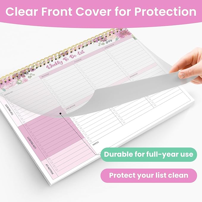Weekly To Do List Notepad with 52 Undated Sheets（8.5"×11"）- Undated Weekly Planner Notepad for Office Desk Accessories and Supplies - Pink Whisper