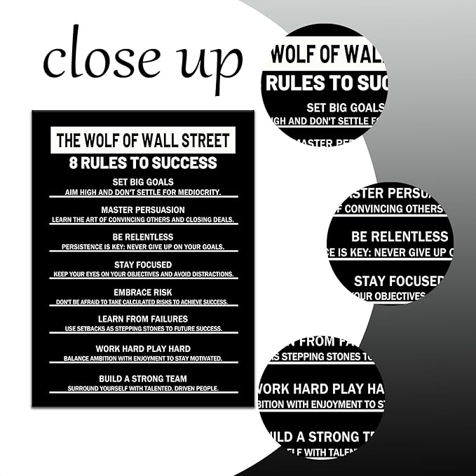 PSYYSP 8 Rules to Success Motivational Canvas Poster Inspirational Positive Entrepreneur Quotes Picture Artwork for Home Living Room Office Gym Wall Decor Ready to Hang [18''Wx24''H]