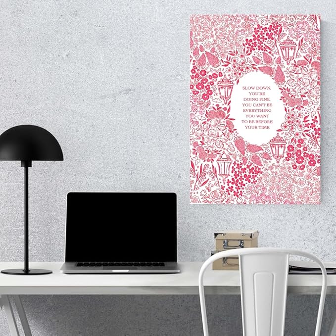 Balsuka Slow Down You're Doing Fine Music Posters Motivational Quote Pink Wall Art Vintage Floral Positive Daily Reminder Song Lyrics Canvas Print Aesthetic Office Home Decor 8x12inch Unframed