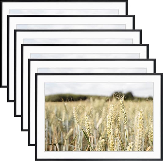 Golden State Art, Gallery Wall Frame Set of 6 - Black 13x19 Aluminum Photo Frames with Mat for 11x17 Pictures - 13 x 19 inch Metal Frame with Real Glass Cover - Elegant Home or Office Decor