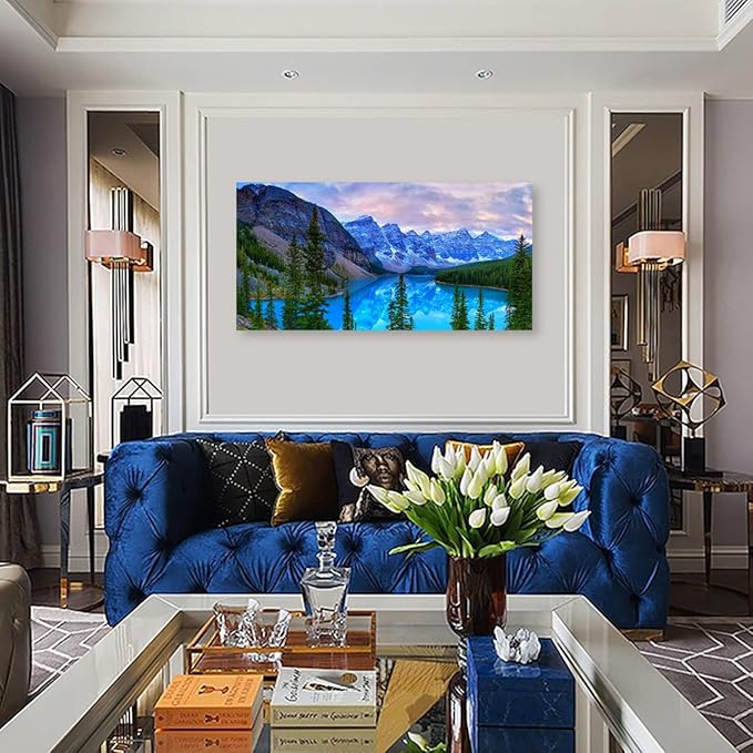 Banff National Park Canvas Wall Art for Living Room Wall Decor Nature Landscape Canvas Picture Blue Sky Mountain Forest Canvas Print Artwork Office Home Wall Decoration Framed Ready to Hang 24" x 48"