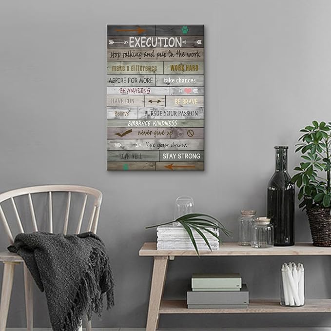Inspirational Wall Art for Office Execution Words Quotes Canvas Poster Painting Motivational Inspiring for Home Modern Bathroom Bedroom Classroom Framed Artwork Ready to Hang [12''Wx18''H]