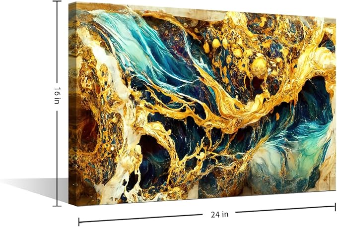1 Panel Canvas Wall Art for Living Room Abstract Marble Art Poster Minimalist Style Enthusiasts Home Wall Decor Seawater and Flames Painting Picture for Modern Room Wall Decor Framed to Hang 24x16 in