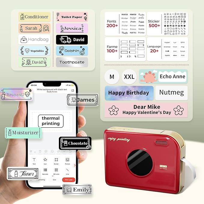 Phomemo Ribbon Printer, A30 Label Laker Machine Mini Bluetooth Portabel Color Text Label Printer, Smart Thermal Transfer Printing for Gift Craft Holiday Decor, Cloth Name Tags, in/Outdoor