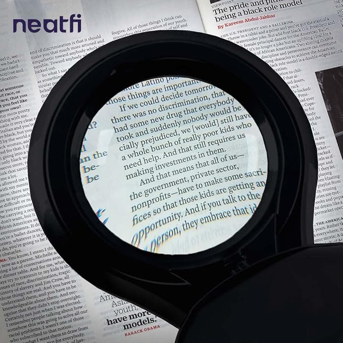 Neatfi LED Magnifying Lamp 1,200 Lumens with Clamp – 5” 8-Diopter Glass Lens, Dimmable Task Light | Adjustable Arm | Reading, Sewing & Crafting (Black, 8 Diopter)