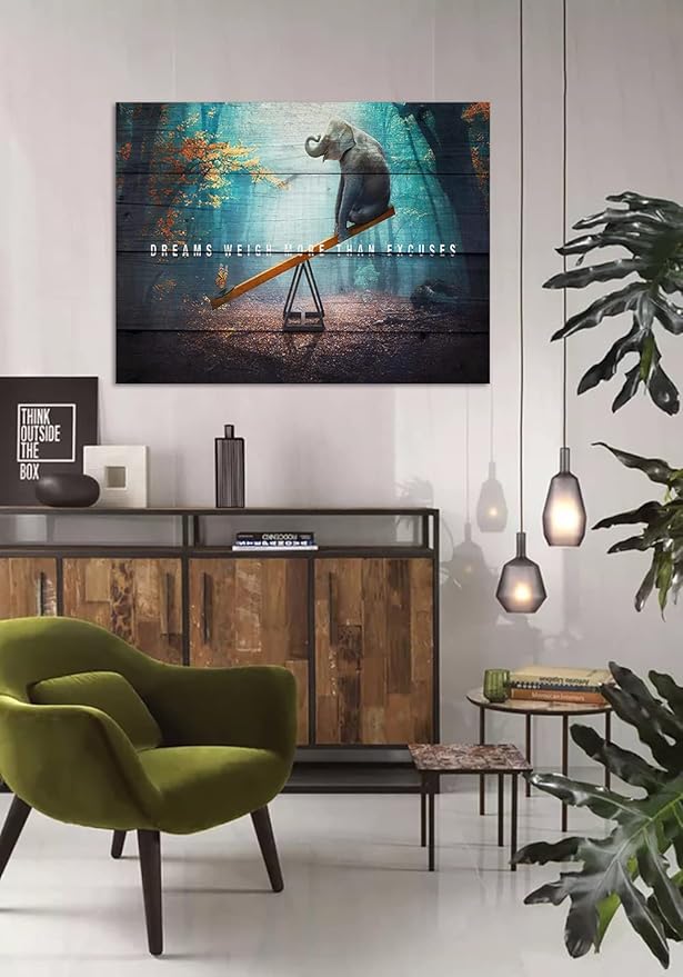 Motivational Quotes Dreams Weight More Than Excuses Wall Art Inspirational Gift for Men Office Home Decor for Walls Butterfly and Elephant Picture Modern Art Paintings Framed, 24"x18"