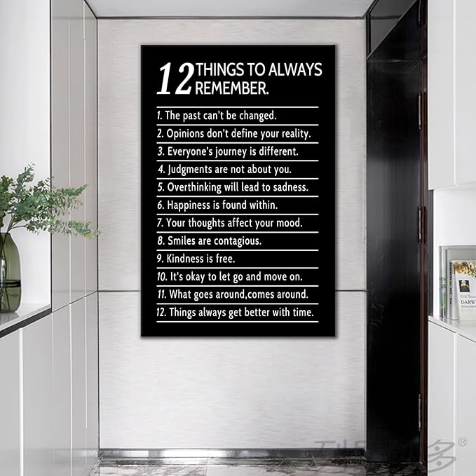 12 Things Always Remember Motivational Wall Decor Inspirational Office Poster Quotes Printed on Canvas Picture Modern Positive Artwork for School Workplace Gym Stretched and Framed [24" W x 36" H]