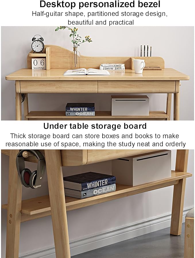 SAZDFY Solid Wood Writing Desk with Drawer and Shelves,Home Office Desk Workstation with Hooks, Modern Work Writing Desk PC Study Table for Small Spaces(120x60x75cm(47x24x30inch), Walnut)