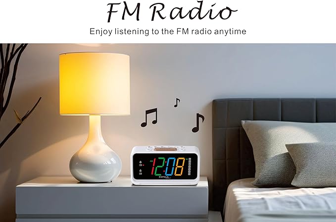 Alarm Clock Radio, 2 Alarms Jumbo LED Display Plug in Digital FM Clock Radio with USB Charging Port, Days Display, Adjustable Volume & Dimmer, Nightlight, Snooze for Deep Sleepers Kids
