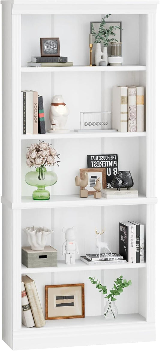 Shahoo 72" Bookcase and Bookshelf, 5-Tier Wood Bookcases with Shelves, Tall Floor Standing Book Shelf Storage Cabinet Home Decor Furniture for Living Room, Home Office 1 Pcs, White