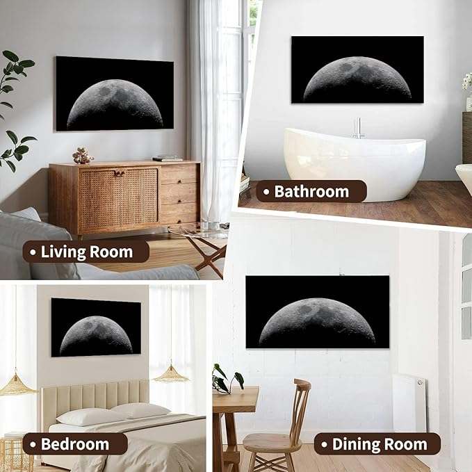Canvas Wall Art for Living Room Bedroom Waxing moon a night sky stars Amazing view the tiny moon surface Big Large Wall Art Decor Framed Painting Wall Pictures Prints Artwork Office