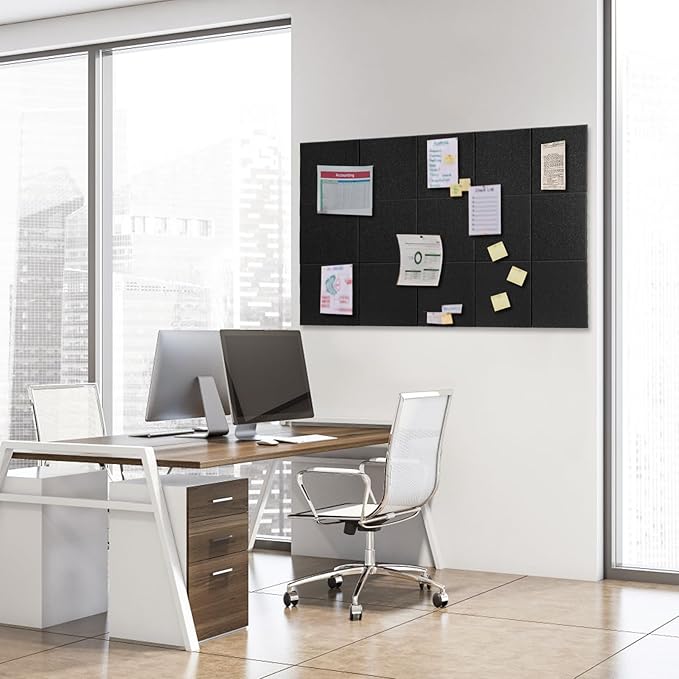 MAXECHO 15-Pack Cork Board Tiles for Wall, Large (59" x 36") Black Felt Bulletin Board with Pushpins, Felt Wall Tiles for Office Corkboard, Push Pin Board Felt Board