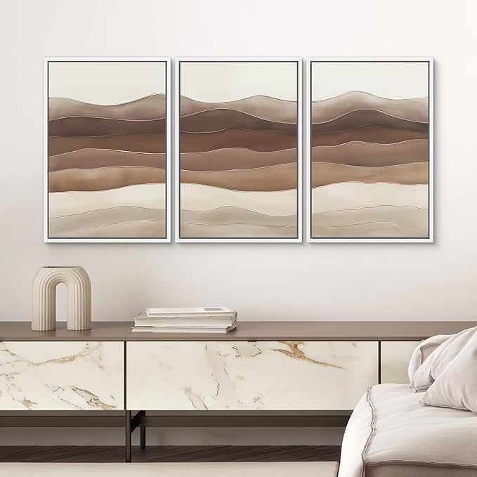 SIGNWIN Framed Canvas Print Wall Art Set Layered Earthy Ridges Illustrations Decorative Relax/Calm Zen for Living Room, Bedroom, Office - 24"x36"x3 WHITE