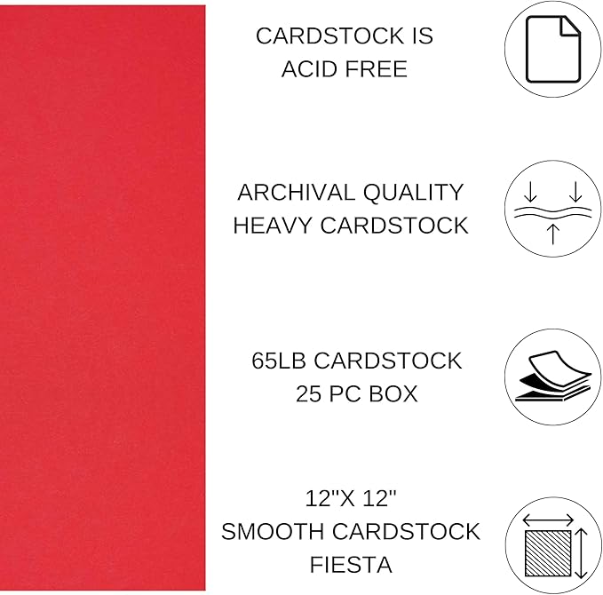 PA Paper Accents Smooth Cardstock 12" x 12" Fiesta, 65lb colored cardstock paper for card making, scrapbooking, printing, quilling and crafts, 25 piece pack