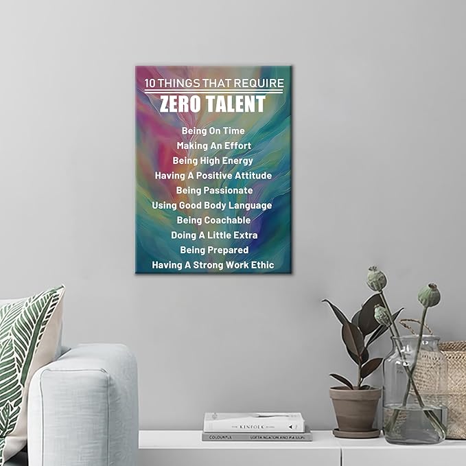Motivational Canvas Wall Art Inspiration Zero Talent Pictures Inspirational Quotes Modern Home Painting Posters Prints Artwork for Classroom Office Decoration Stretched and Framed [18''Wx24''H]