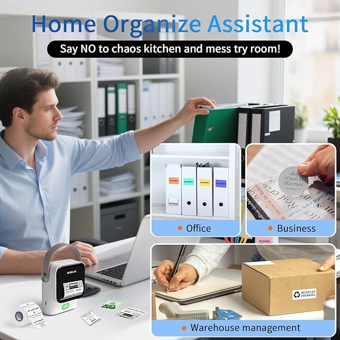 Rongta 2 Inch Label Maker Machine with Tape, Thermal Label Printer Easy Use for Office, Home, Business, 2'' x1.18'' Labels-260pcs/Roll, R22+Tape