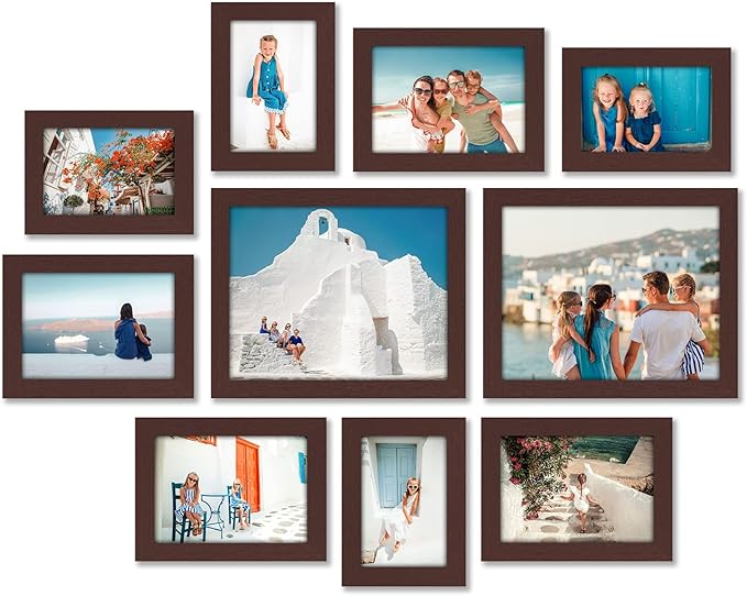 Americanflat Set of 10 Picture Frames with Shatter-Resistant Glass - Gallery Wall Frame Set with Two 8x10, Four 5x7 and Four 4x6 Frames - Signature Collection - Mahogany