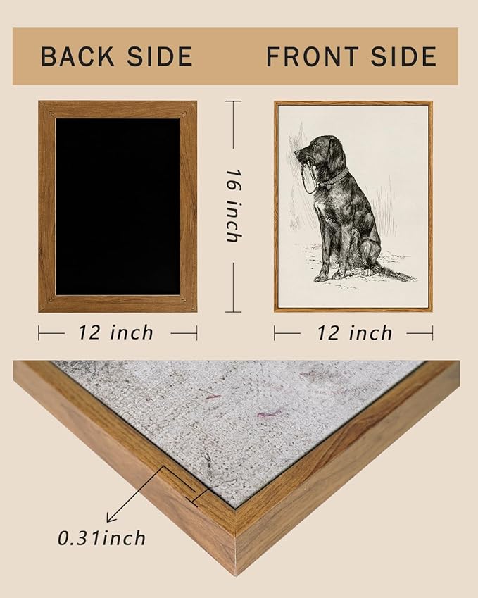 ARPEOTCY Vintage Framed Canvas Wall Art, Dog Art Print for Home Decor, Rustic Country Animal Bathroom Wall Art, Living Room, Bedroom, Office Decor Aesthetic(12x16 Inch)