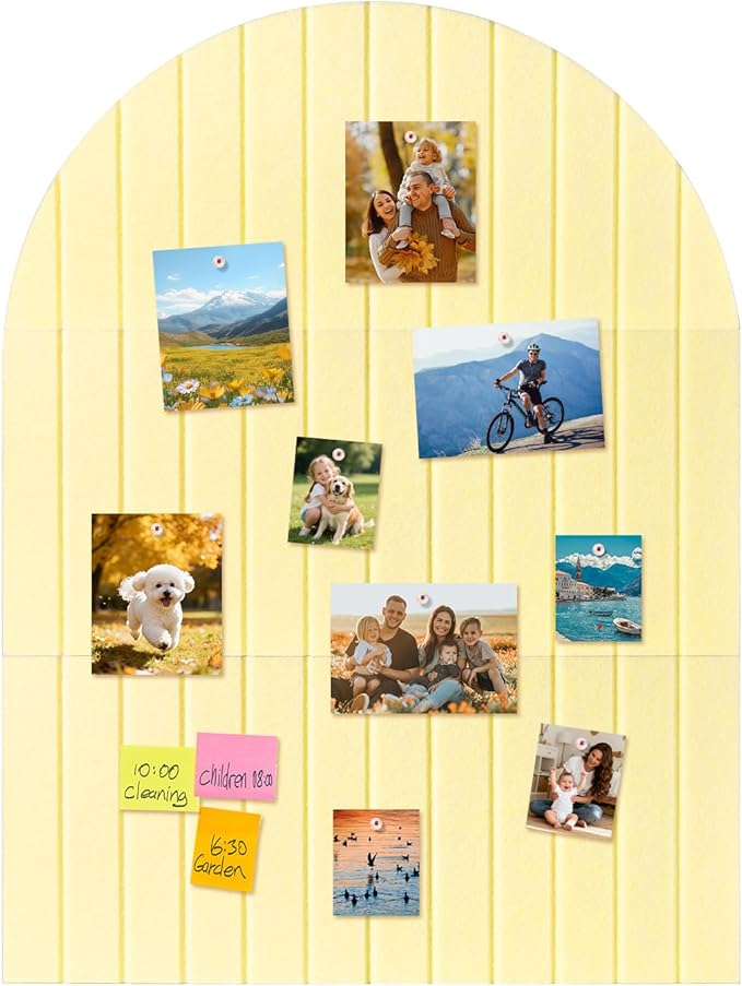 Arched Felt Bulletin Board, 31.5"x24" - Modern Fabric Pin Board for Office & Home Wall, Upgraded Adhesive, Damage-Free Installation, Reusable Wall Organizer for Notes, Photos Reminders (Yellow)
