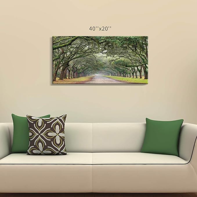 Hardy Gallery Oak Tree Canvas Wall Art: Green Landscape Artwork Forest Picture Painting for Living Room (40'' x 20'' x 1 Panel)