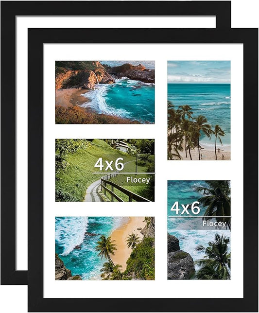 11x14 Collage Picture Frame, Displays 5Pcs 4x6 Photos with Mat or 1Pcs 11by14 Picture without Mat for Wall Hanging, Picture Frames Collage Wall Decor with Stand, 2 Pack
