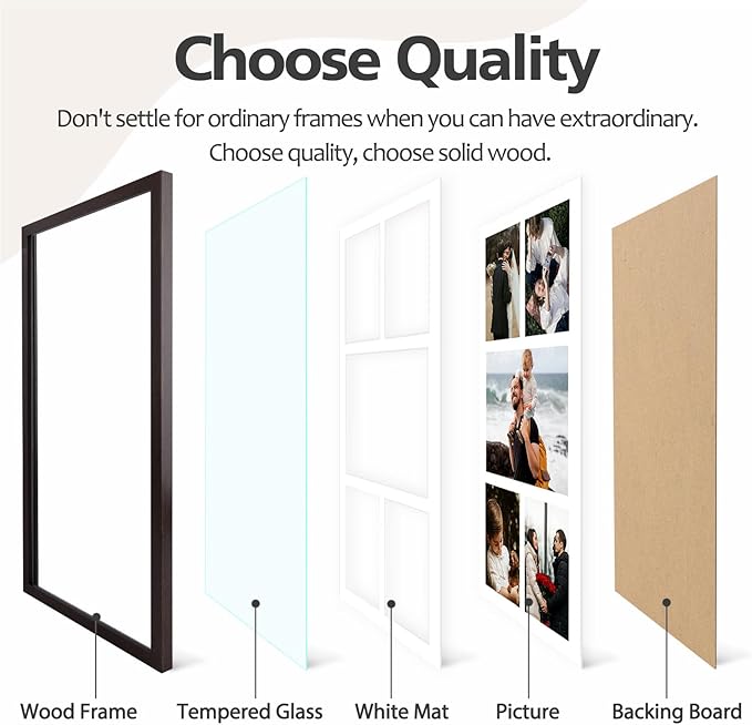 Golden State Art 12x24 Dark Brown Wood Picture Frame - White Mat for 8x10 and 5x7 Photos - Real Glass, Sawtooth Hanger, Swivel Tabs - Wall Mounting - Great for Posters, Weddings, and Engagements