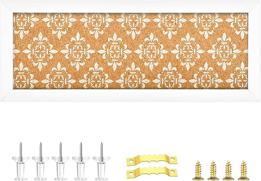 Long Decorative Cork Board for Walls, Bulletin Board with Floral Print, White Framed Pin Board Vision Board for Office School Bedroom and Dorm Room with Pins, Screws(1540,1pc)