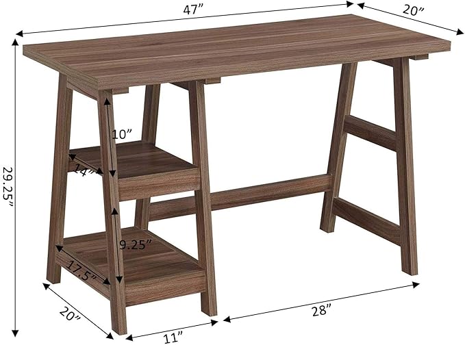 Convenience Concepts Designs2Go Trestle Desk 47" - Modern Desk or Vanity with Shelves, for Office, Dorm, Living Room, Cappuccino