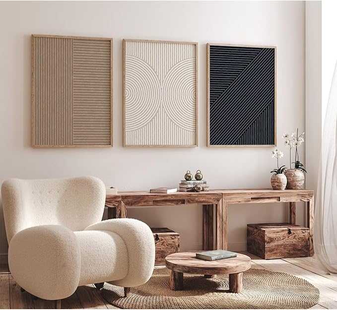 Modern Abstract Pictures Wall Art Boho Neutral Canvas Wall Art Minimalist Wall Decor Black Brown Artwork Abstract Modern Painting Prints for Living Room Bedroom 16x24 Inch Set of 3 (UNFRAMED)