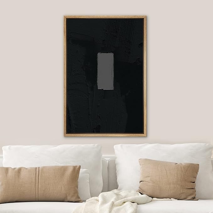 SIGNWIN Framed Canvas Print Wall Art Black Geometric Color Field Gray Square Abstract Shapes Illustrations Minimalism Contemporary Nordic Decorative for Living Room, Bedroom, Office - 16"x24" Natural